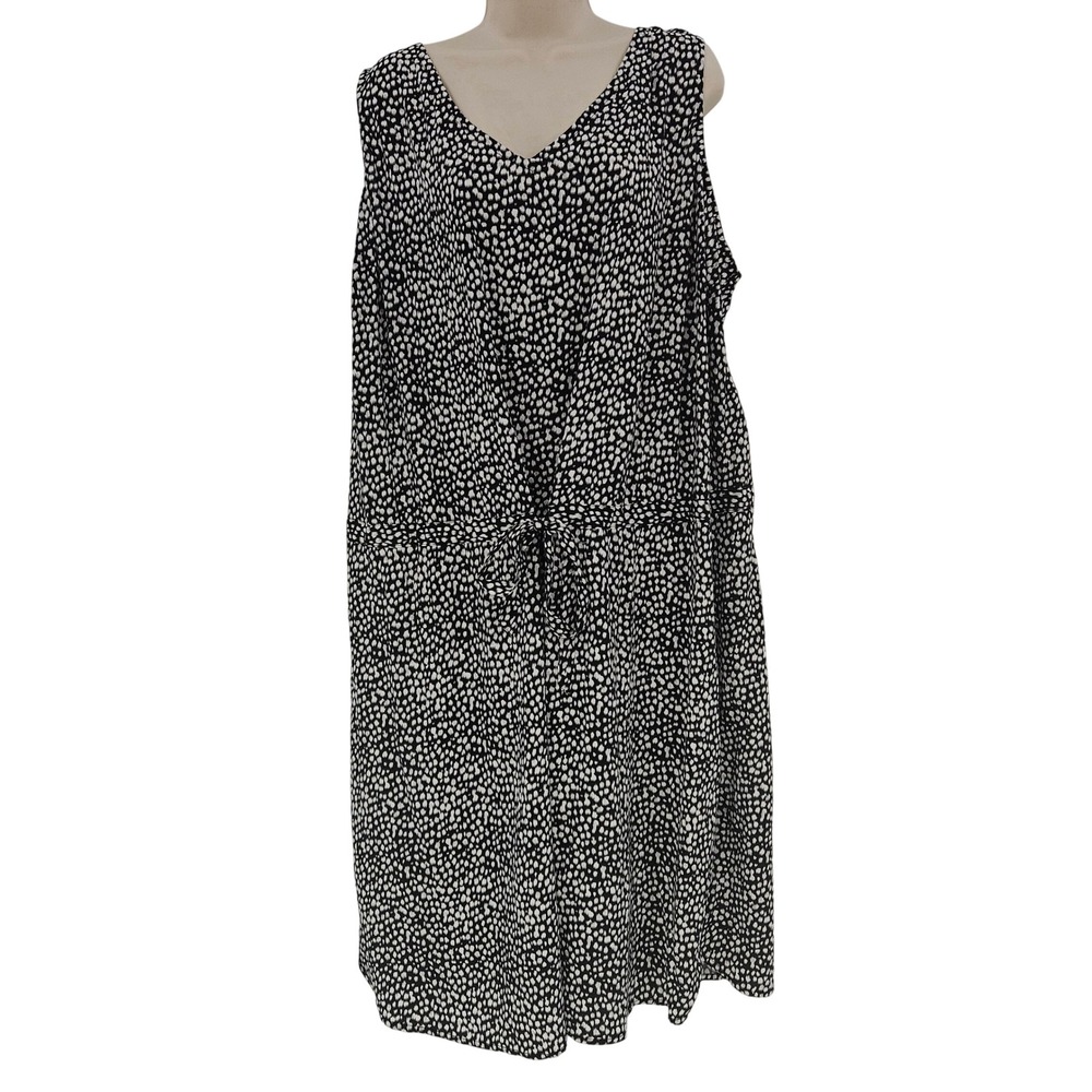 Old Navy Dress Women 3X Black White Tie Waist animal print Preppy Office Work